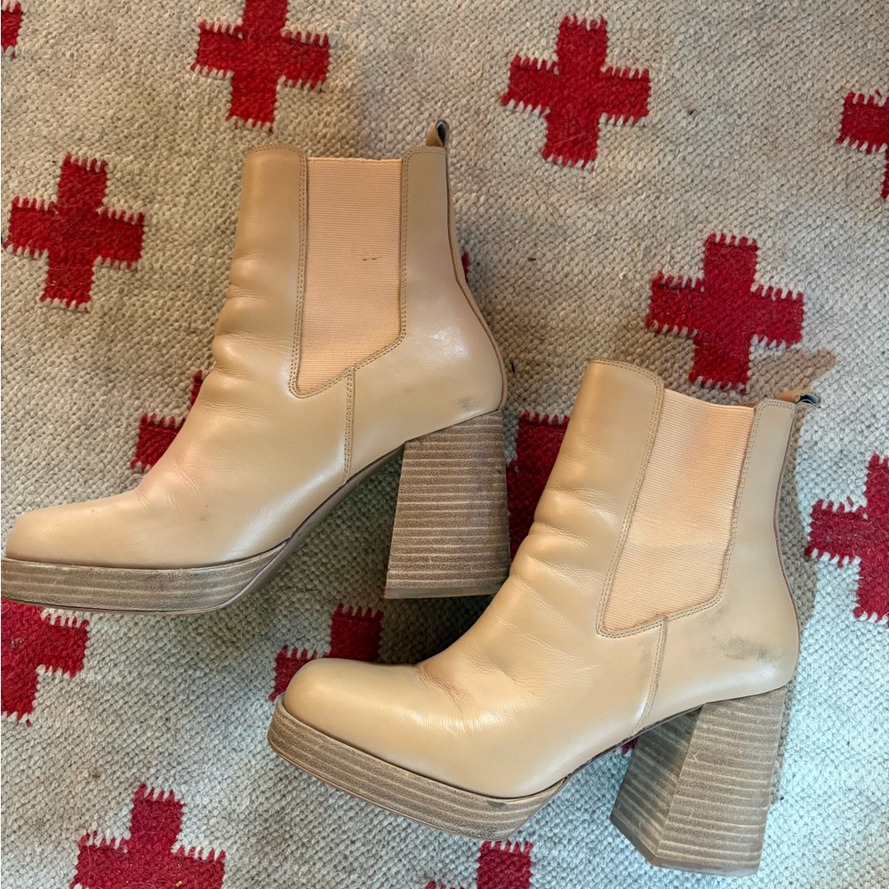 Steve Madden Tan Leather Platform Ankle Boots sz 9.5